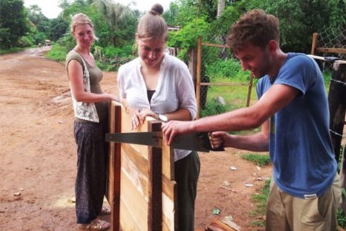 Volunteers at a renovation and beautification project in India Dharamshala